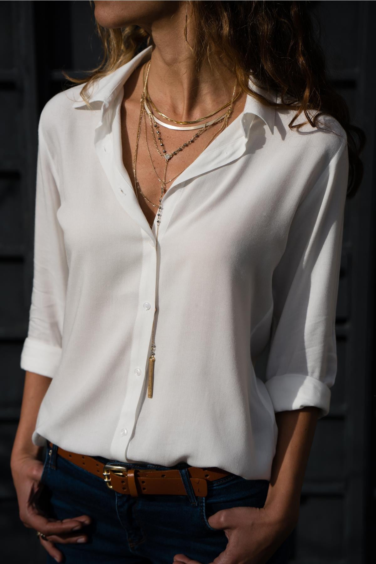 Lapel Button-Down Shirt Top