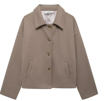 Lapel-button loose woolen coat