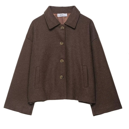 Lapel-button loose woolen coat