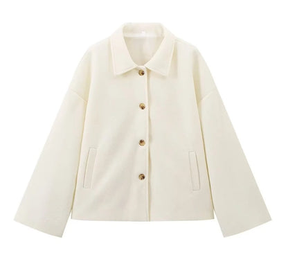 Lapel-button loose woolen coat