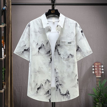 Lapel Casual Ice Silk Short-Sleeved Shirt