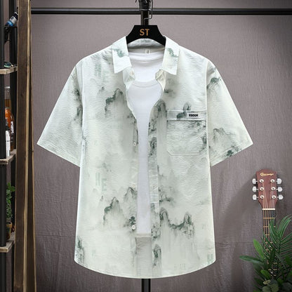 Lapel Casual Ice Silk Short-Sleeved Shirt