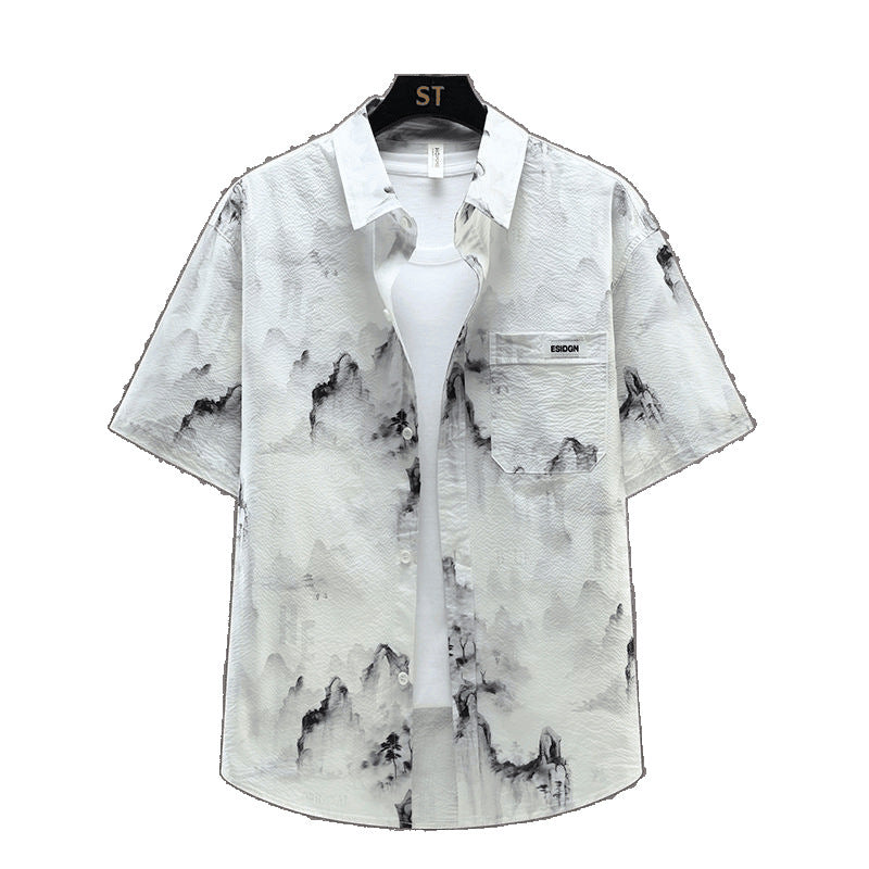 Lapel Casual Ice Silk Short-Sleeved Shirt