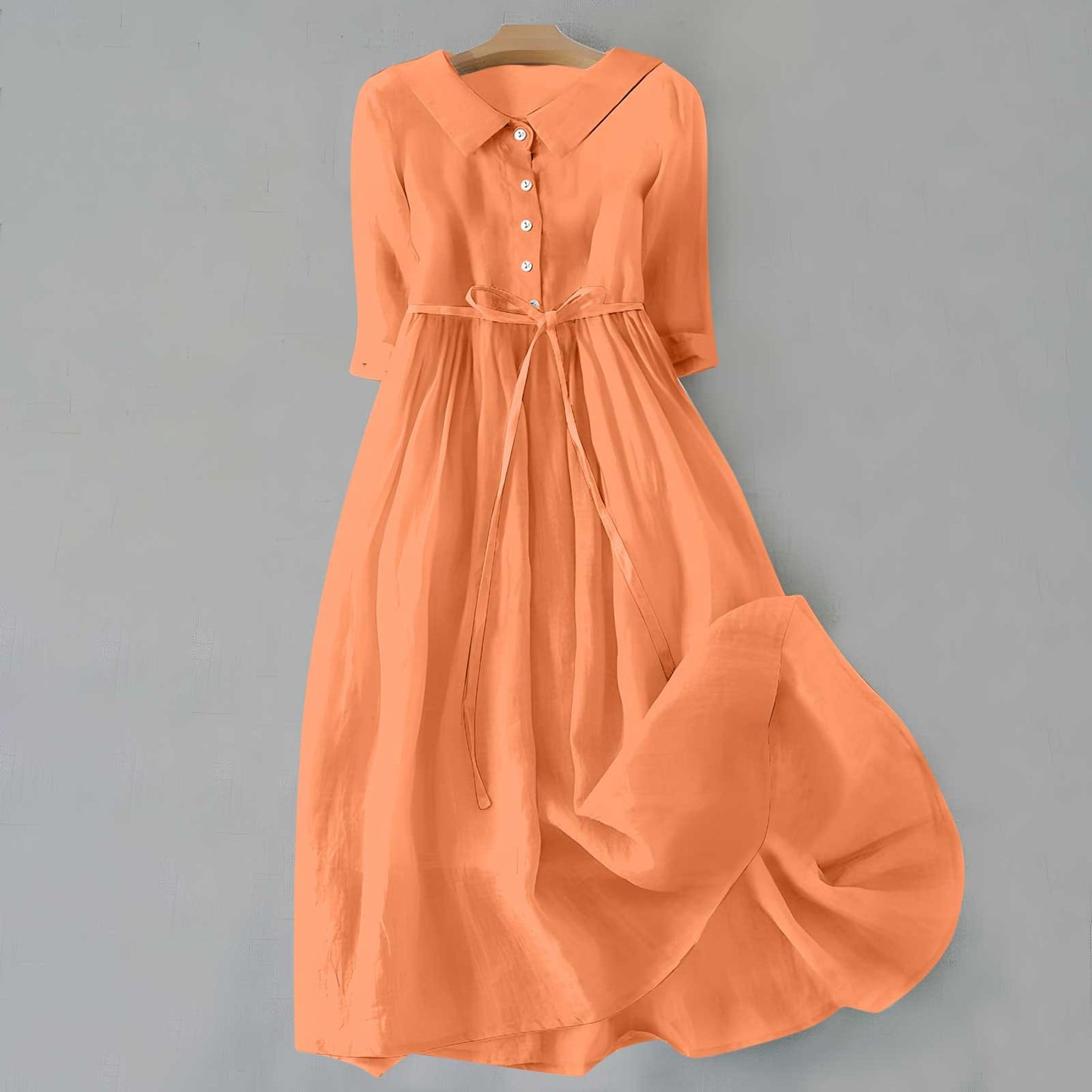 Lapel collar cotton blend long dress