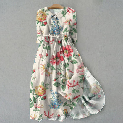 Lapel collar cotton blend long dress