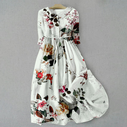 Lapel collar cotton blend long dress
