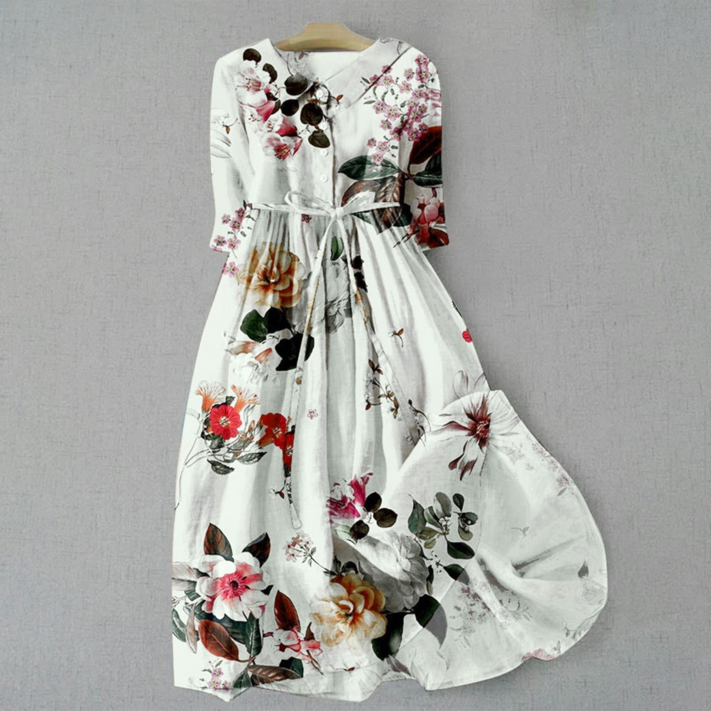 Lapel collar cotton blend long dress