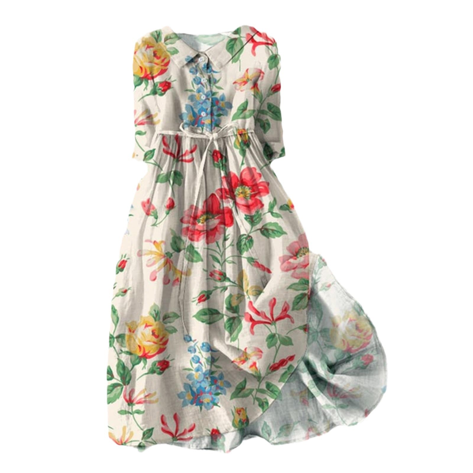Lapel collar cotton blend long dress