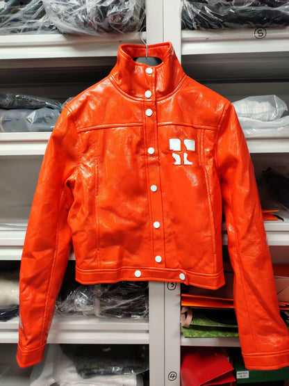 Lapel PU Texture Leather Coat