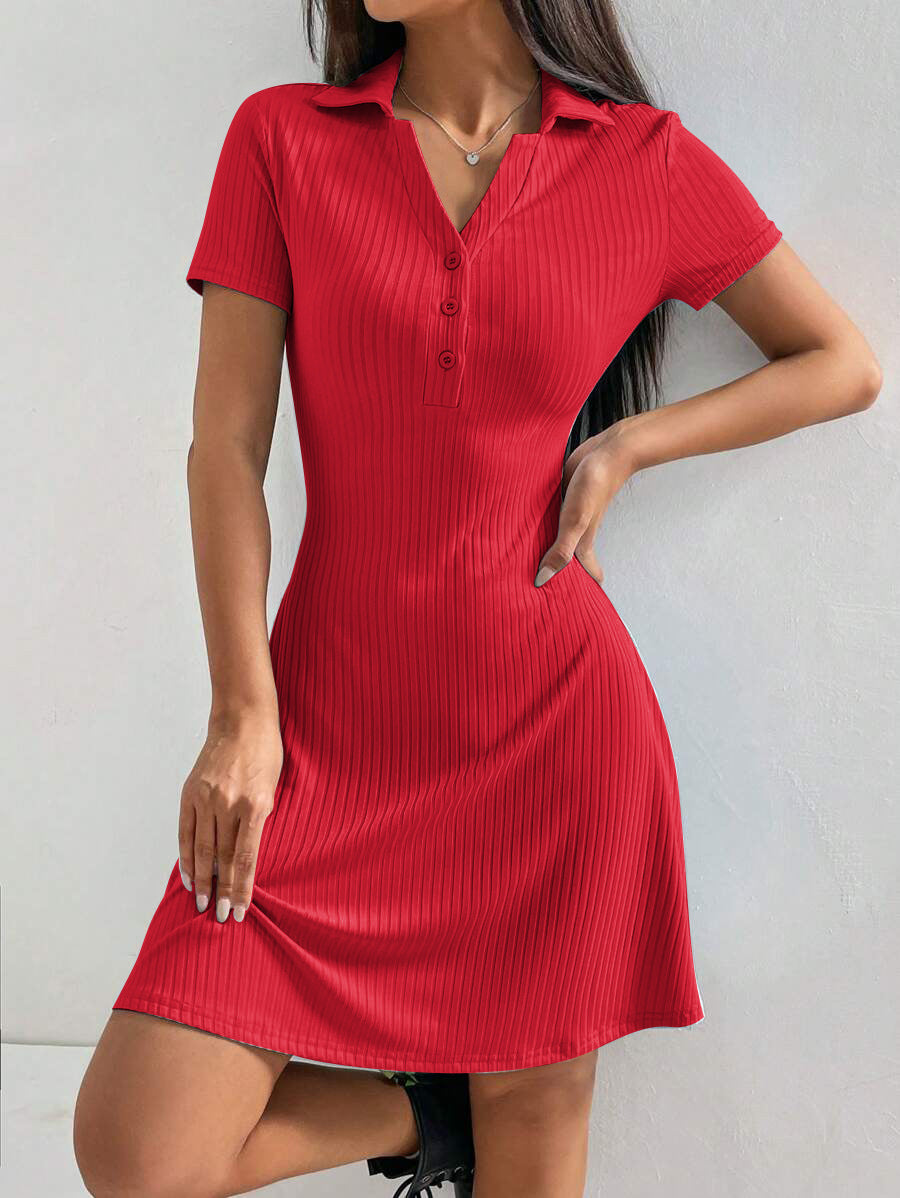 Lapel Slim-fit Casual Dress Button Nightdress