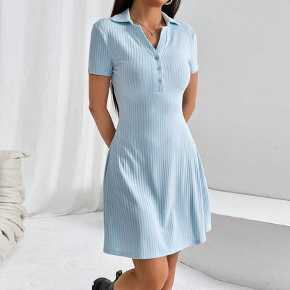 Lapel Slim-fit Casual Dress Button Nightdress