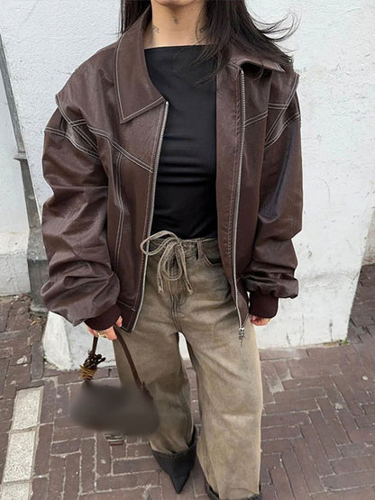 Lapel Zipper Long Sleeve Street Jacket