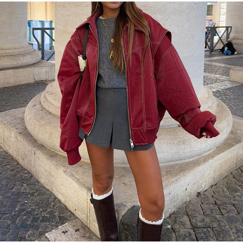Lapel Zipper Long Sleeve Street Jacket