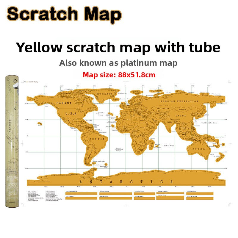 Large Black Gold Scratchable World Map for Travel Tracking