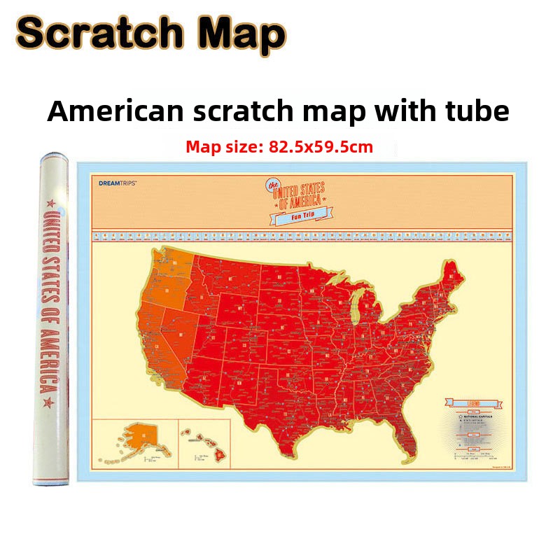Large Black Gold Scratchable World Map for Travel Tracking