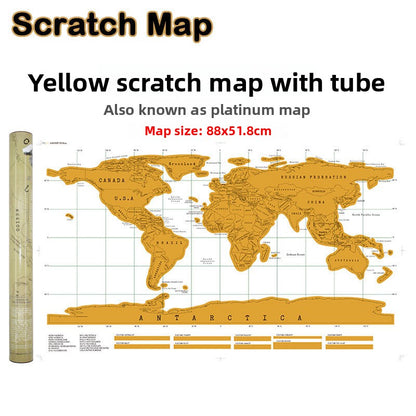 Large Black Gold Scratchable World Map for Travel Tracking