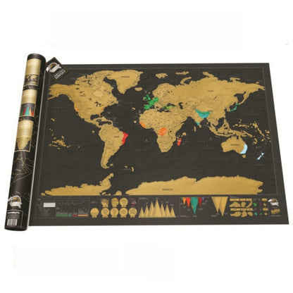 Large Black Gold Scratchable World Map for Travel Tracking