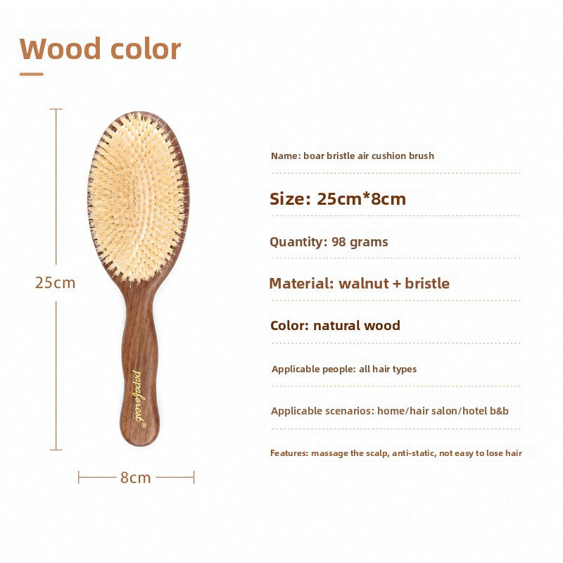 Large Boar Bristle Air Cushion Wooden Hair Comb
