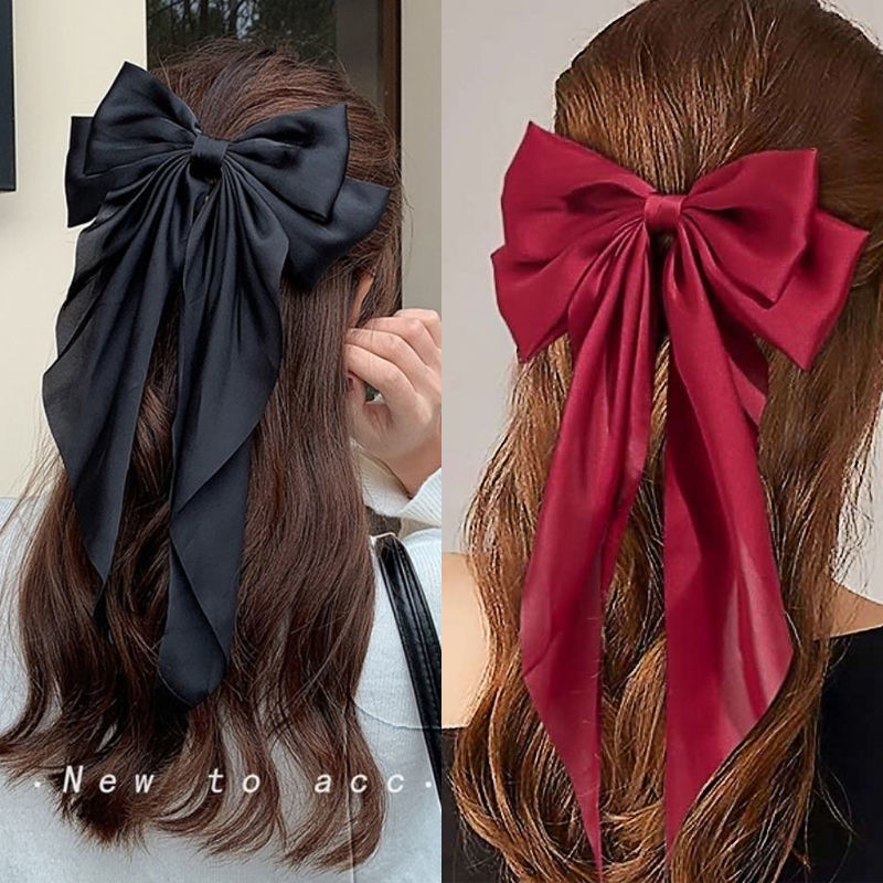 Large bow, long ribbon, spring clip headwear and hairpin