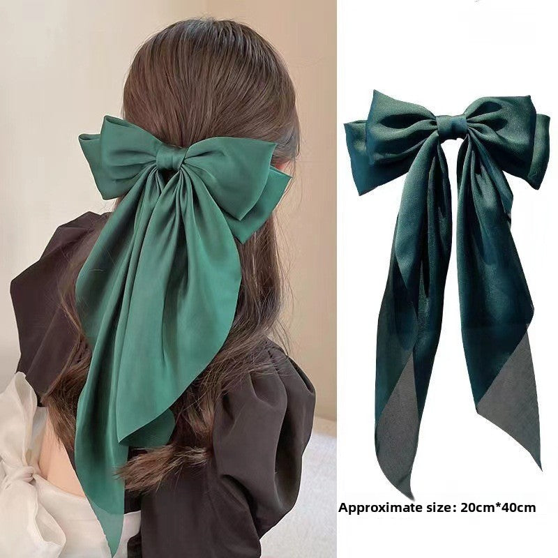Large bow, long ribbon, spring clip headwear and hairpin