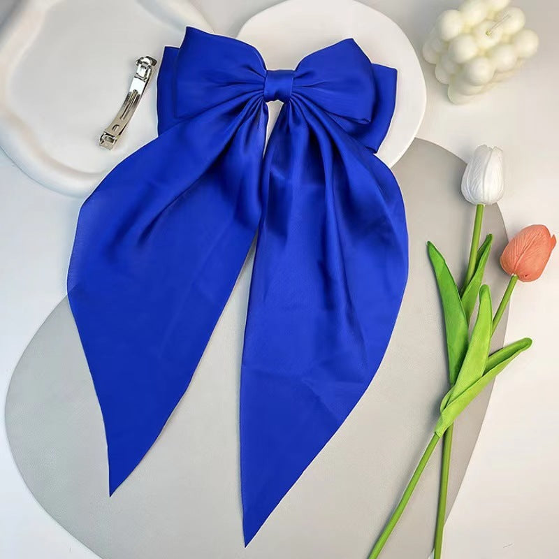 Large bow, long ribbon, spring clip headwear and hairpin