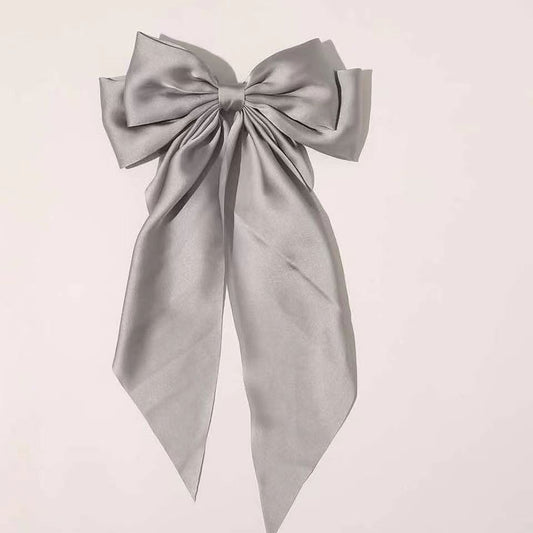 Large bow, long ribbon, spring clip headwear and hairpin