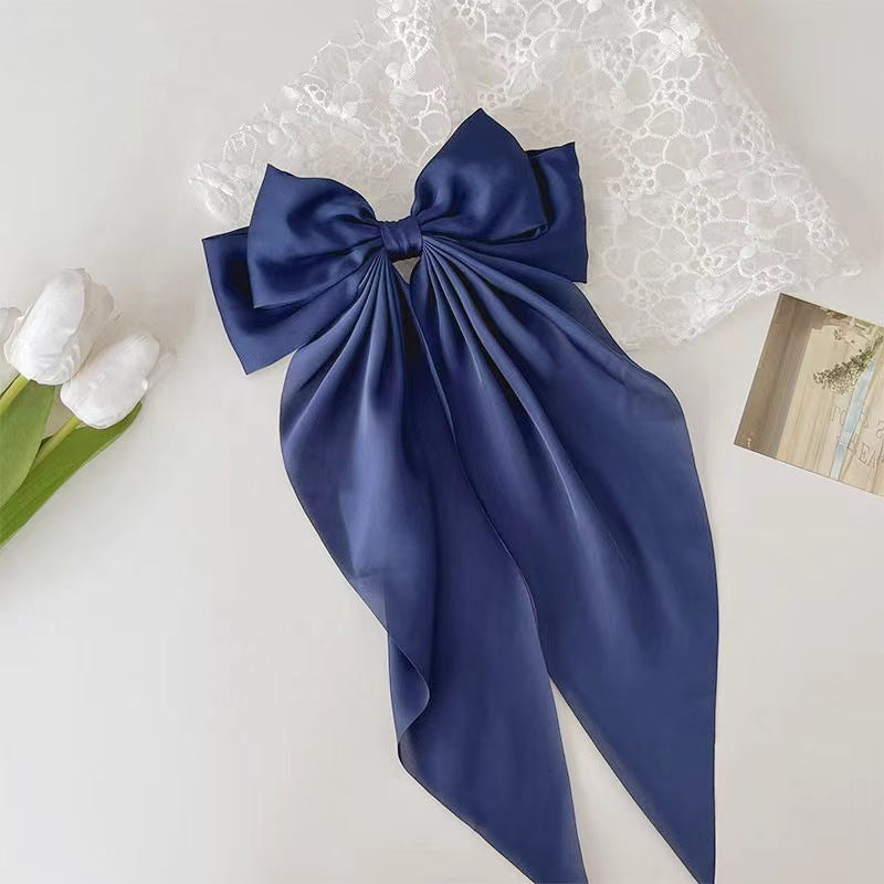 Large bow, long ribbon, spring clip headwear and hairpin