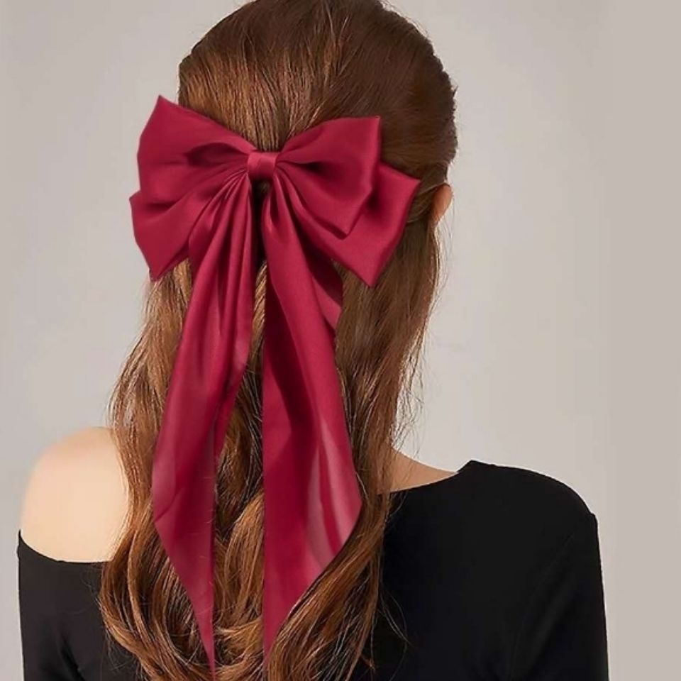 Large bow, long ribbon, spring clip headwear and hairpin