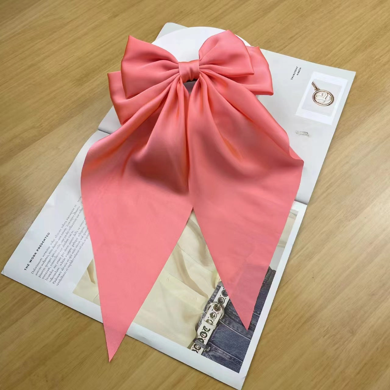 Large bow, long ribbon, spring clip headwear and hairpin