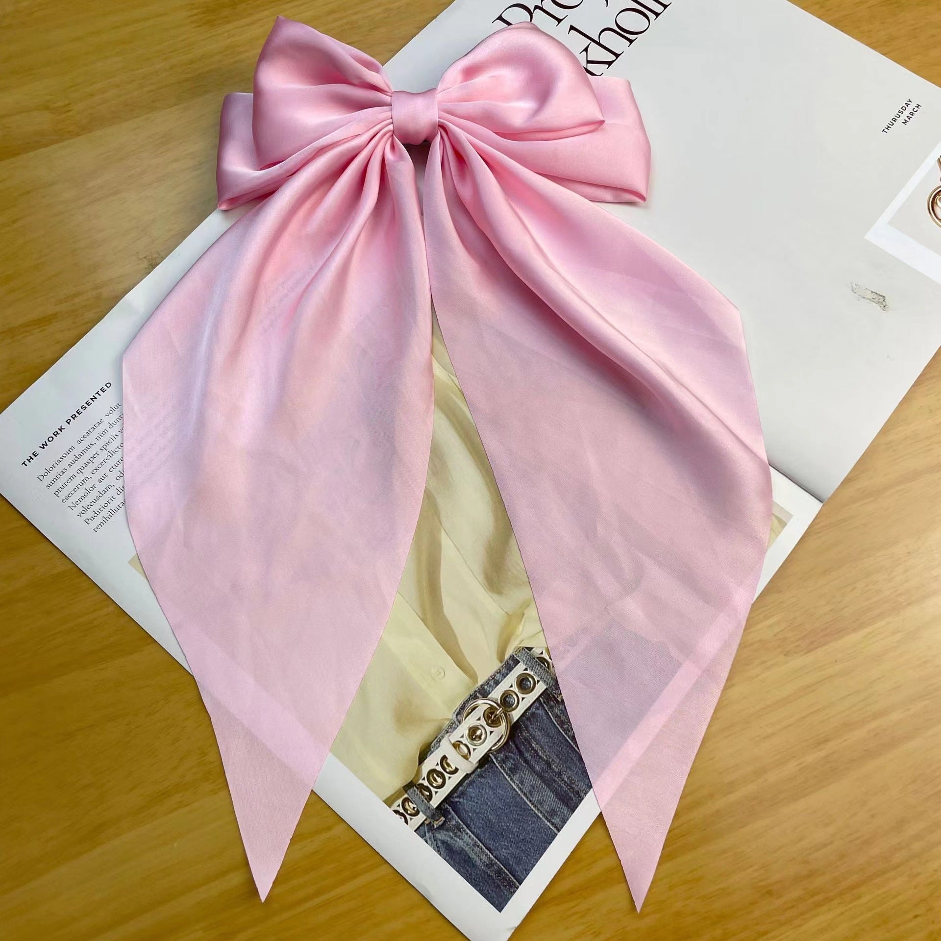 Large bow, long ribbon, spring clip headwear and hairpin