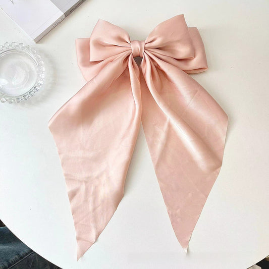 Large bow, long ribbon, spring clip headwear and hairpin