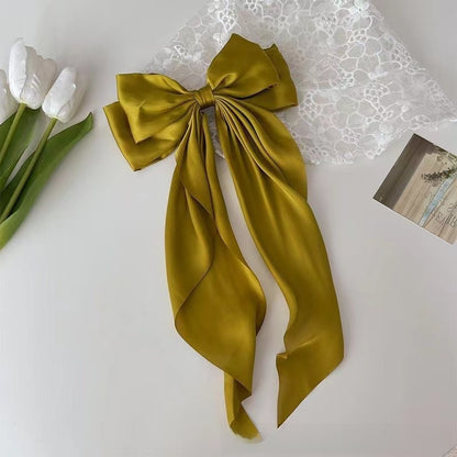Large bow, long ribbon, spring clip headwear and hairpin