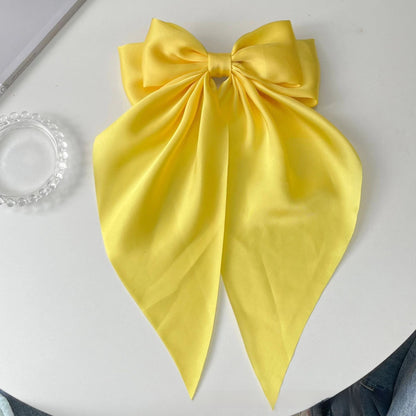 Large bow, long ribbon, spring clip headwear and hairpin