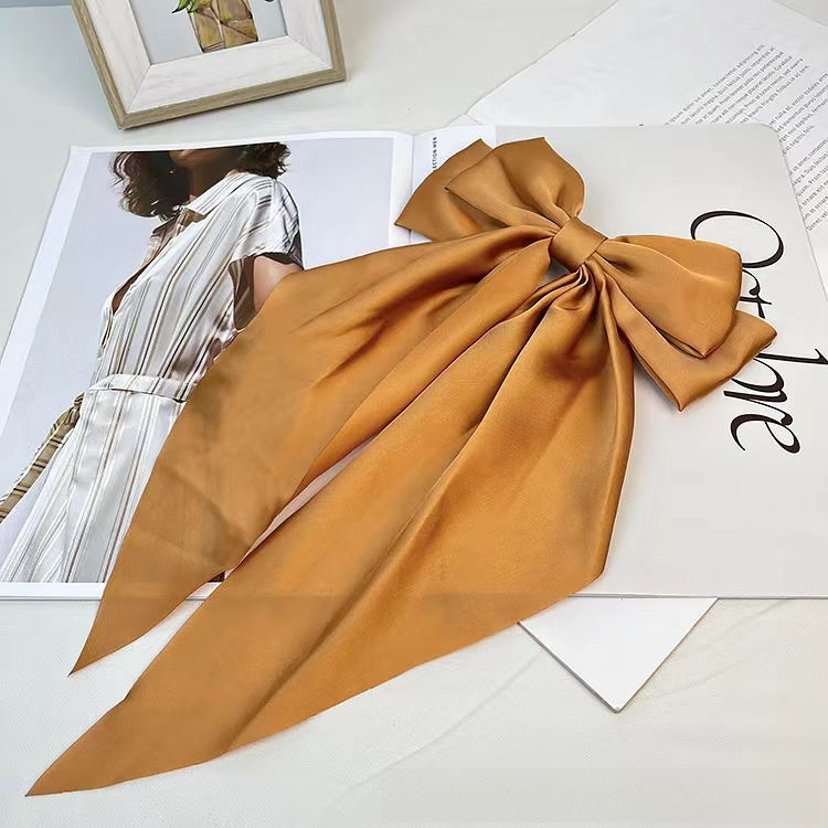 Large bow, long ribbon, spring clip headwear and hairpin