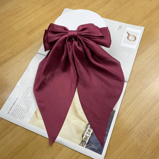 Large bow, long ribbon, spring clip headwear and hairpin