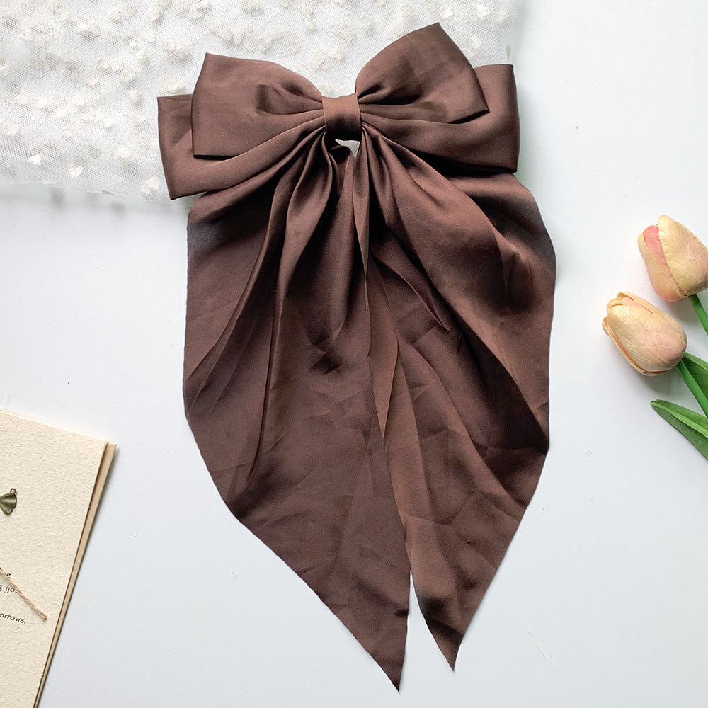 Large bow, long ribbon, spring clip headwear and hairpin