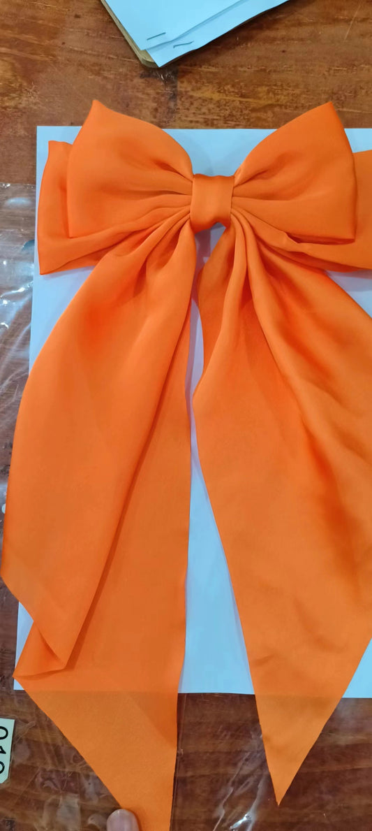 Large bow, long ribbon, spring clip headwear and hairpin