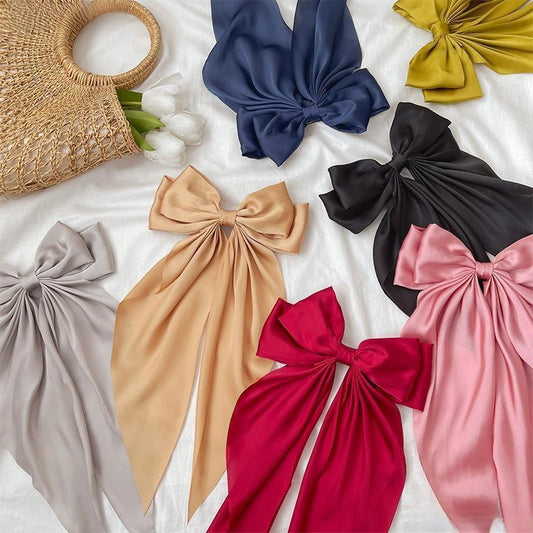 Large bow, long ribbon, spring clip headwear and hairpin