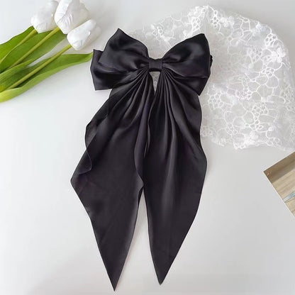 Large bow, long ribbon, spring clip headwear and hairpin