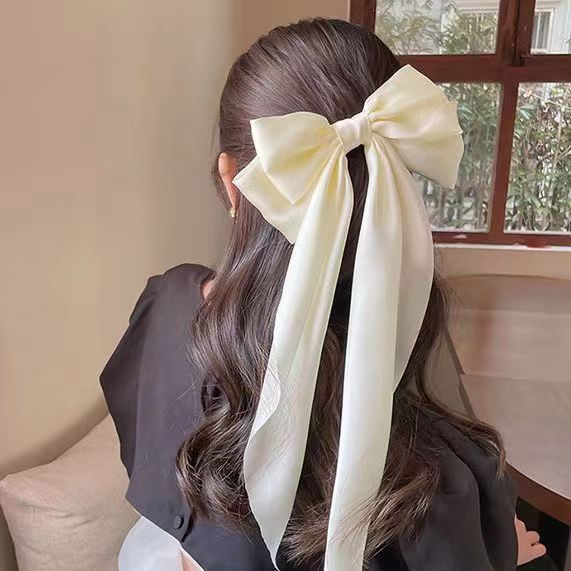 Large bow, long ribbon, spring clip headwear and hairpin