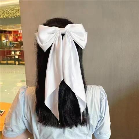 Large bow, long ribbon, spring clip headwear and hairpin