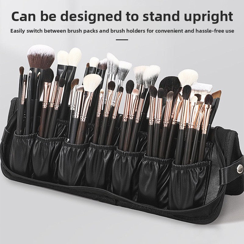 Large Capacity 29-Hole Vertical Foldableable Makeup Brush Bag Makeup Artist Pu Waterproof Brush Tool Bag Portable Cosmetics Bag