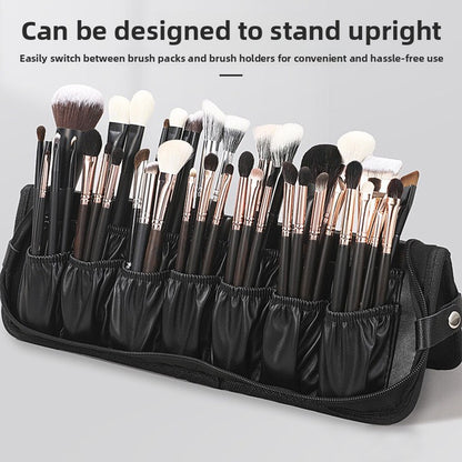 Large Capacity 29-Hole Vertical Foldableable Makeup Brush Bag Makeup Artist Pu Waterproof Brush Tool Bag Portable Cosmetics Bag