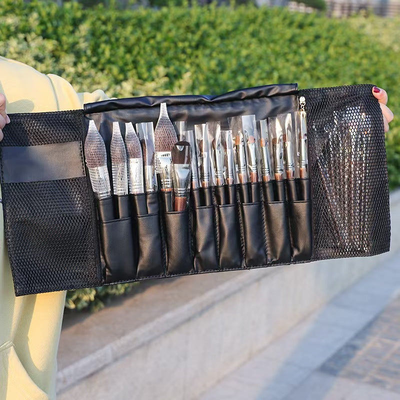 Large Capacity 29-Hole Vertical Foldableable Makeup Brush Bag Makeup Artist Pu Waterproof Brush Tool Bag Portable Cosmetics Bag