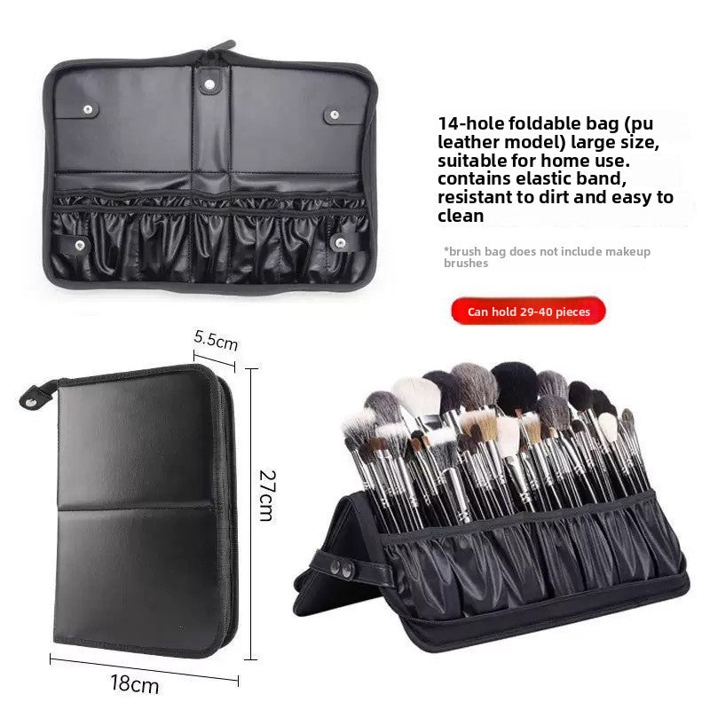 Large Capacity 29-Hole Vertical Foldableable Makeup Brush Bag Makeup Artist Pu Waterproof Brush Tool Bag Portable Cosmetics Bag