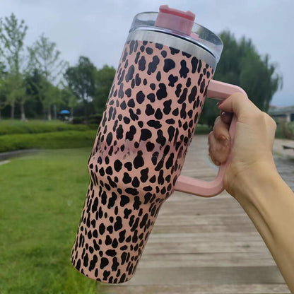 Large Capacity 40oz Insulated Car Cup with Leopard Print