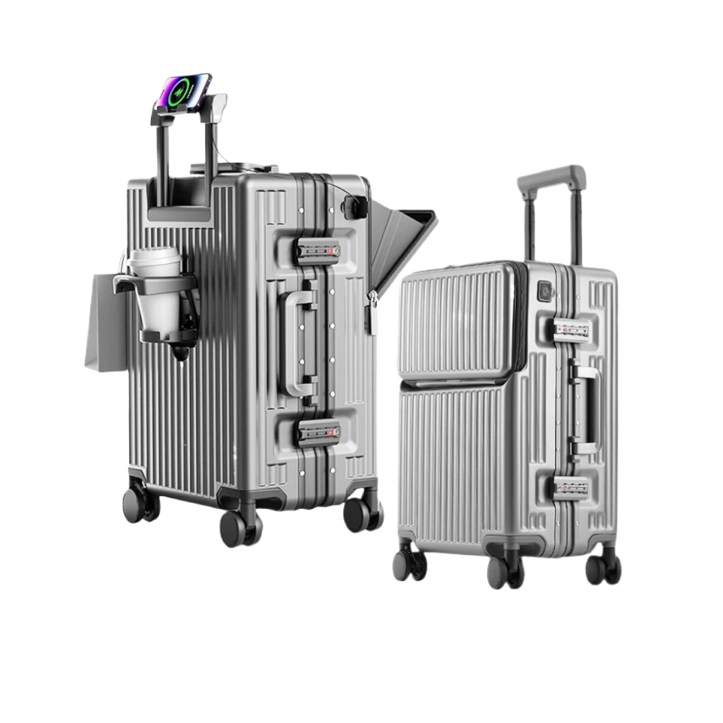 Large-capacity aluminum-framed business carry-on suitcase