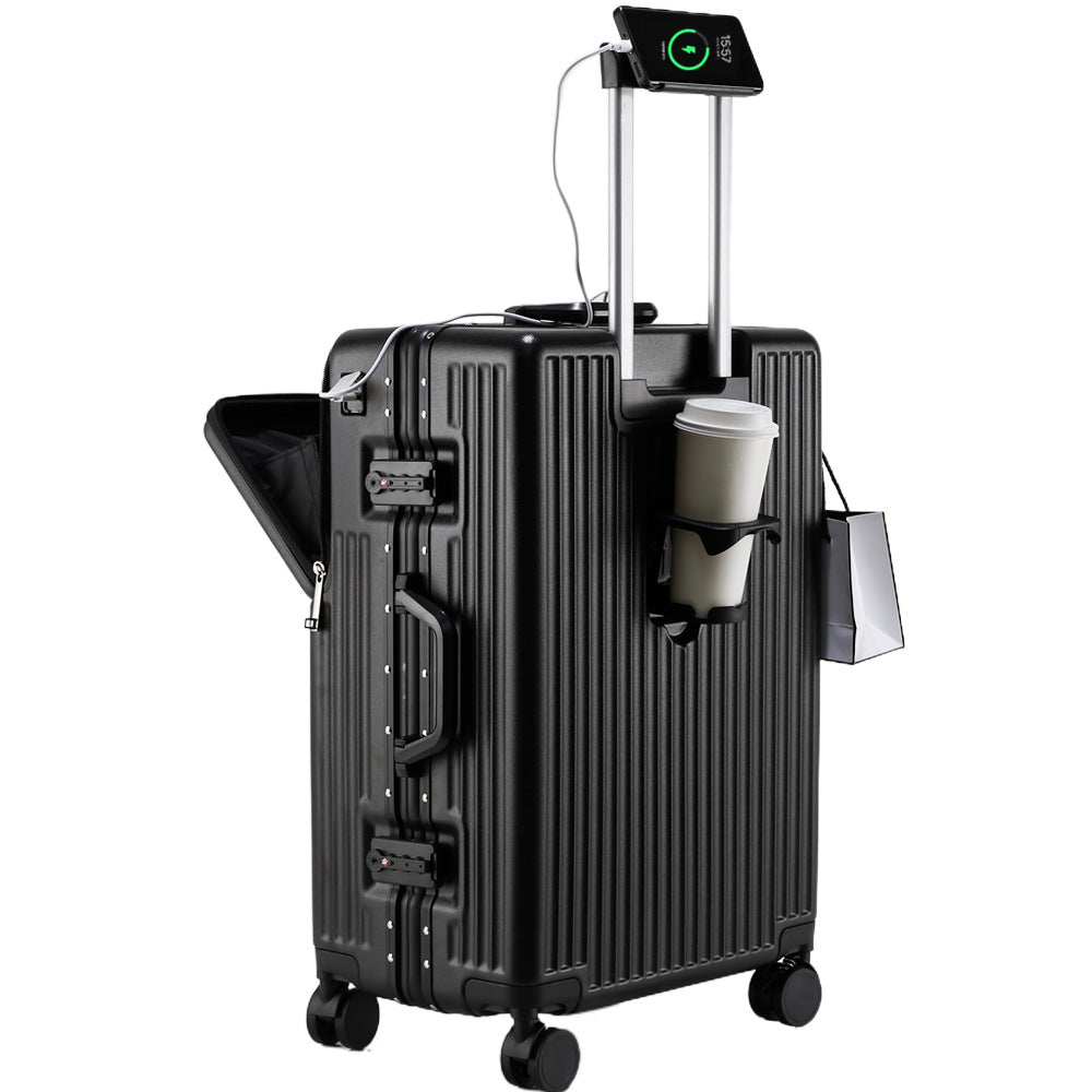 Large-capacity aluminum-framed business carry-on suitcase