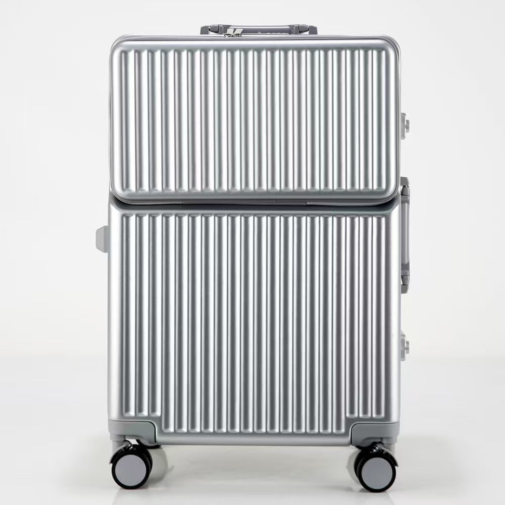 Large-capacity aluminum-framed business carry-on suitcase
