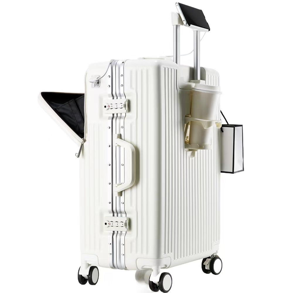 Large-capacity aluminum-framed business carry-on suitcase